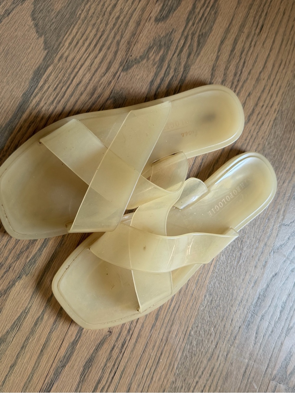 Anthropologie Translucent Yellow-Cream Slide Sandals